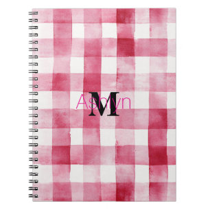 Meisjesachtig Roze Witte Geruite Strepen Monogram Notitieboek