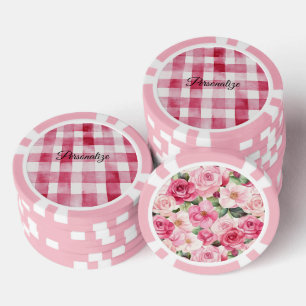 Meisjesachtig Roze Witte Geruite Strepen Poker Chips