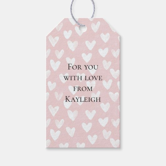Meisjesachtig Roze Witte Harten Cadeaulabel (Voorkant)