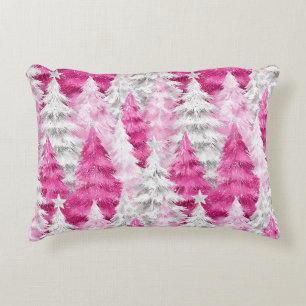 Meisjesachtig Roze Zilver Glam Kerstbomen Strepen Accent Kussen