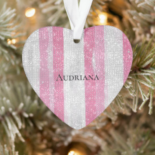 Meisjesachtig Roze Zilveren Strepen Glitter Kerstm Ornament