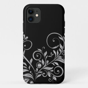 Meisjesachtig Sierlijk Zwart Zilveren Bloem Sliert iPhone 11 Hoesje