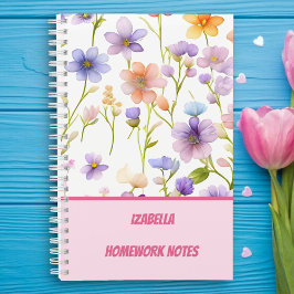 Meisjesachtig trendy multikleur wilde lente bloeme notitieboek