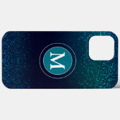 Meisjesachtig turquoise glitterspare glans monogra Case-Mate iPhone case (Achterkant (horizontaal))
