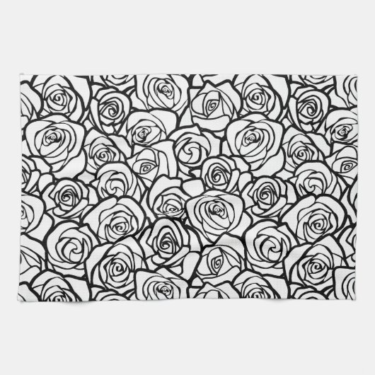 Meisjesachtig vintage zwarte en witte rozen theedoek (Horizontaal)