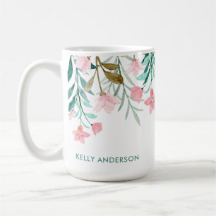 Meisjesachtig Waterverf Bloempatroon met Monogram Koffiemok