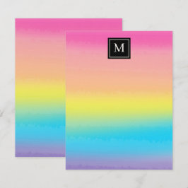 Meisjesachtig Waterverf Regenboog Monogram Kindere Notitiekaartje