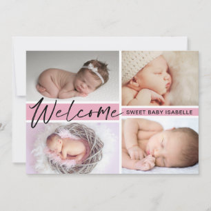 Meisjesachtig welkom zoete baby fotocollage geboor aankondiging