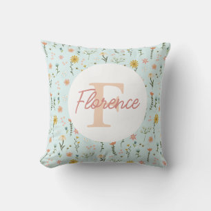 Meisjesachtig whimsisch boho wilde bloem monogram kussen