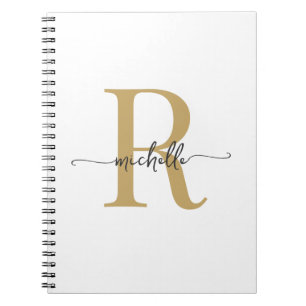 Meisjesachtig Wit Goud Modern Schrift Monogram Naa Notitieboek