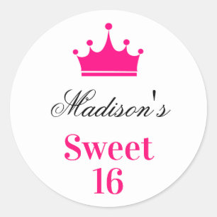 Meisjesachtig Witte Heet Roze Sweet 16 Prinsessen Ronde Sticker