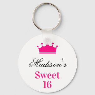 Meisjesachtig Witte Heet Roze Sweet 16 Prinsessen Sleutelhanger