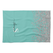 Meisjesachtig Zilver en Turquoise Monogram Aqua Gl