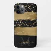Meisjesachtig zwart goud glitter script monogram Case-Mate iPhone case (Achterkant)