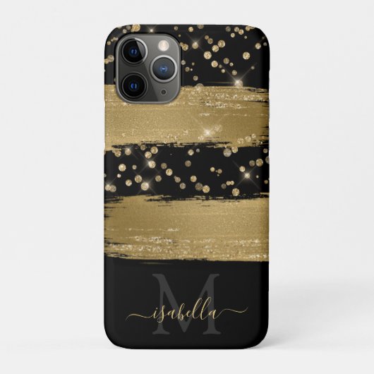 Meisjesachtig zwart goud glitter script monogram Case-Mate iPhone case (Achterkant)