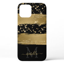 Meisjesachtig zwart goud glitter script monogram