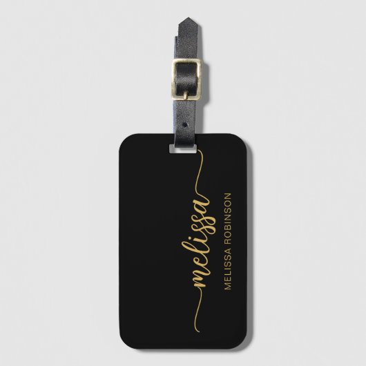Meisjesachtig Zwart Goud Initialen Naam Handtekeni Bagagelabel (Voorkant (verticaal))