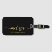 Meisjesachtig Zwart Goud Initialen Naam Handtekeni Bagagelabel (Voorkant (horizontaal))
