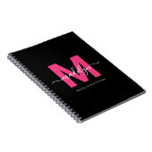 Meisjesachtig zwart heet roze initiaal monogram na notitieboek (Rechterzijde)
