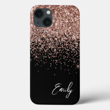 Meisjesachtig Zwart Roze Roze Gouden Glitter Monog