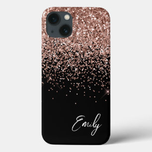 Meisjesachtig Zwart Roze Roze Gouden Glitter Monog Case-Mate iPhone Case