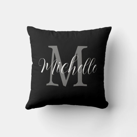Meisjesachtig zwart-wit monogram en naam kussen (Achterkant)