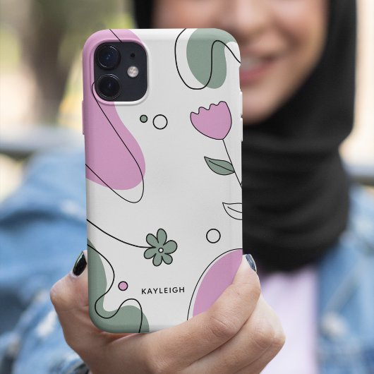 Meisjesachtige abstracte botanische tekening en vo Case-Mate iPhone case