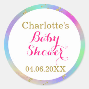 Meisjesachtige Baby Shower Kleurrijke Eenhoorn Gou Ronde Sticker