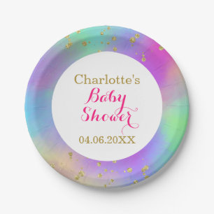 Meisjesachtige babyshower Kleurrijke eenhoorn goud Papieren Bordje