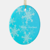 Meisjesachtige blauwe en witte kerstsneeuwvlokken keramisch ornament (Rechts)
