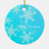 Meisjesachtige blauwe en witte kerstsneeuwvlokken keramisch ornament (Voorkant)