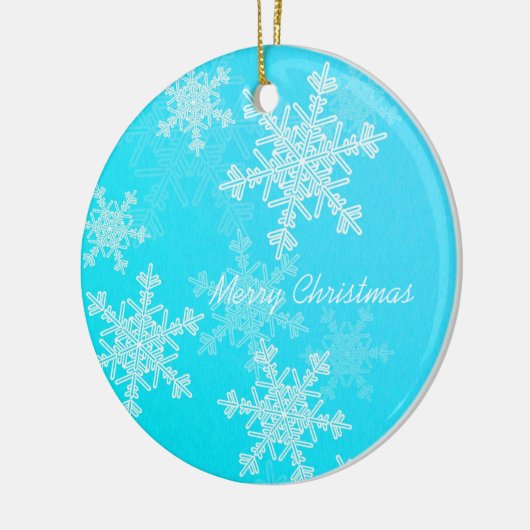 Meisjesachtige blauwe en witte kerstsneeuwvlokken keramisch ornament (Links)