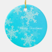 Meisjesachtige blauwe en witte kerstsneeuwvlokken keramisch ornament (Achterkant)