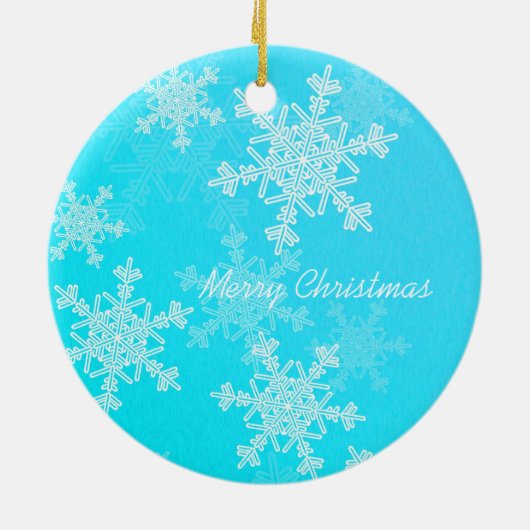 Meisjesachtige blauwe en witte kerstsneeuwvlokken keramisch ornament (Achterkant)