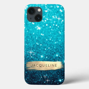 Meisjesachtige Blauwe Glitter en Gouden Kwaststree Case-Mate iPhone Case