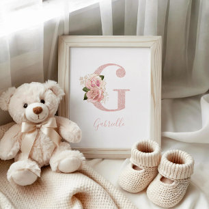 Meisjesachtige bleke roze gouden glitter bloemige  poster