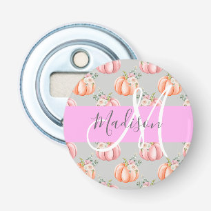 Meisjesachtige bloemige grijze roze perzik pompoen button flesopener