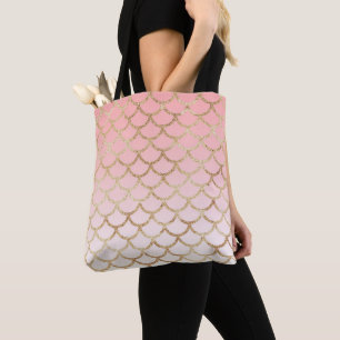 Meisjesachtige Blush Roze en Gouden Zeemeermin Gli Tote Bag