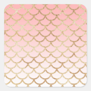 Meisjesachtige Blush Roze en Gouden Zeemeermin Gli Vierkante Sticker