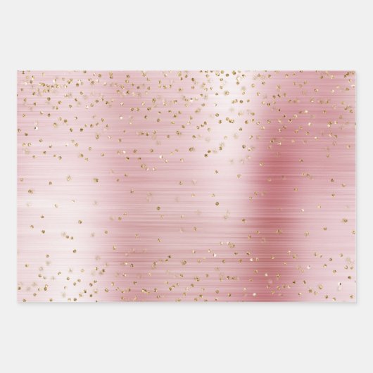 Meisjesachtige Blush Roze Glam Gouden Glitter Conf Inpakpapier Vel (Voorkant)