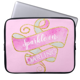 Meisjesachtige Blush Roze Goud Glitters Schitter O Laptop Sleeve