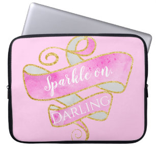 Meisjesachtige Blush Roze Goud Glitters Schitter O Laptop Sleeve