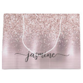 Meisjesachtige Blush Roze Gouden Glitter Monogram  Groot Cadeauzakje (Voorkant)
