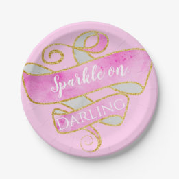 Meisjesachtige Blush Roze Gouden Glitters Glans Aa Papieren Bordje