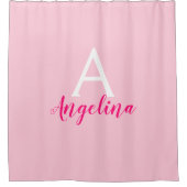 Meisjesachtige Blush Roze, Wit & Hot Pink Monogram Douchegordijn (Voorkant)