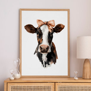 Meisjesachtige boog bruin en wit cute koe portret perfect poster