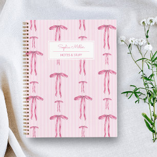 Meisjesachtige Coquette Roze Strik Monogram Naam Notitieboek