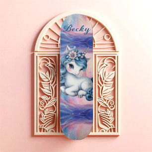 Meisjesachtige Eenhoorn Feeënstof Roze Glans Blauw Persoonlijk Skateboard