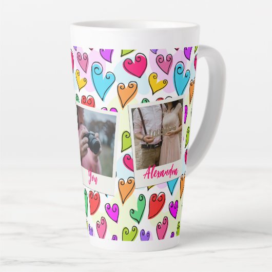 Meisjesachtige Felhartige Hartjes Cute Romantische Latte Mok (Rechterhoek)