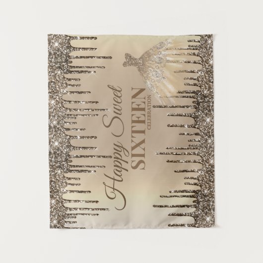 Meisjesachtige Glam Glitter Drips Spark Sweet 16 V Wandkleed (Voorkant)